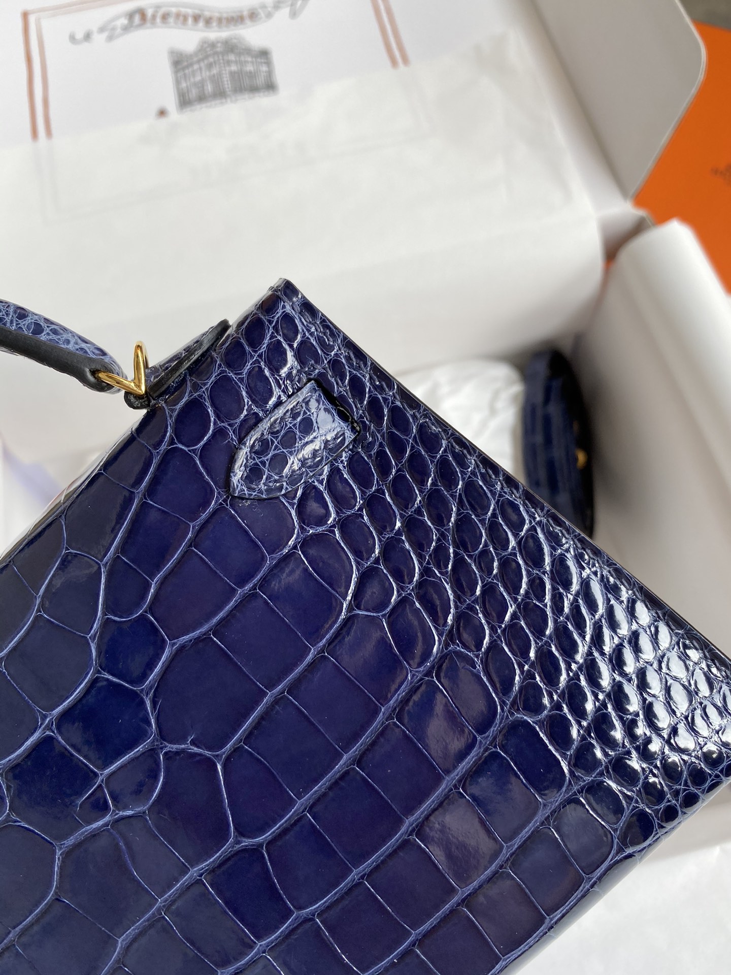 Hermes Kelly Mini II Bag 19CM In Blue Sapphire Shiny Alligator Leather